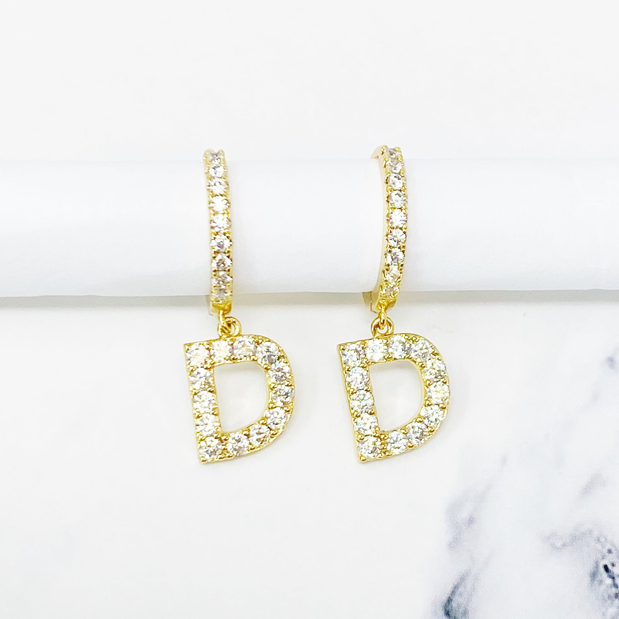 Crystal Initial Drop Earrings-8