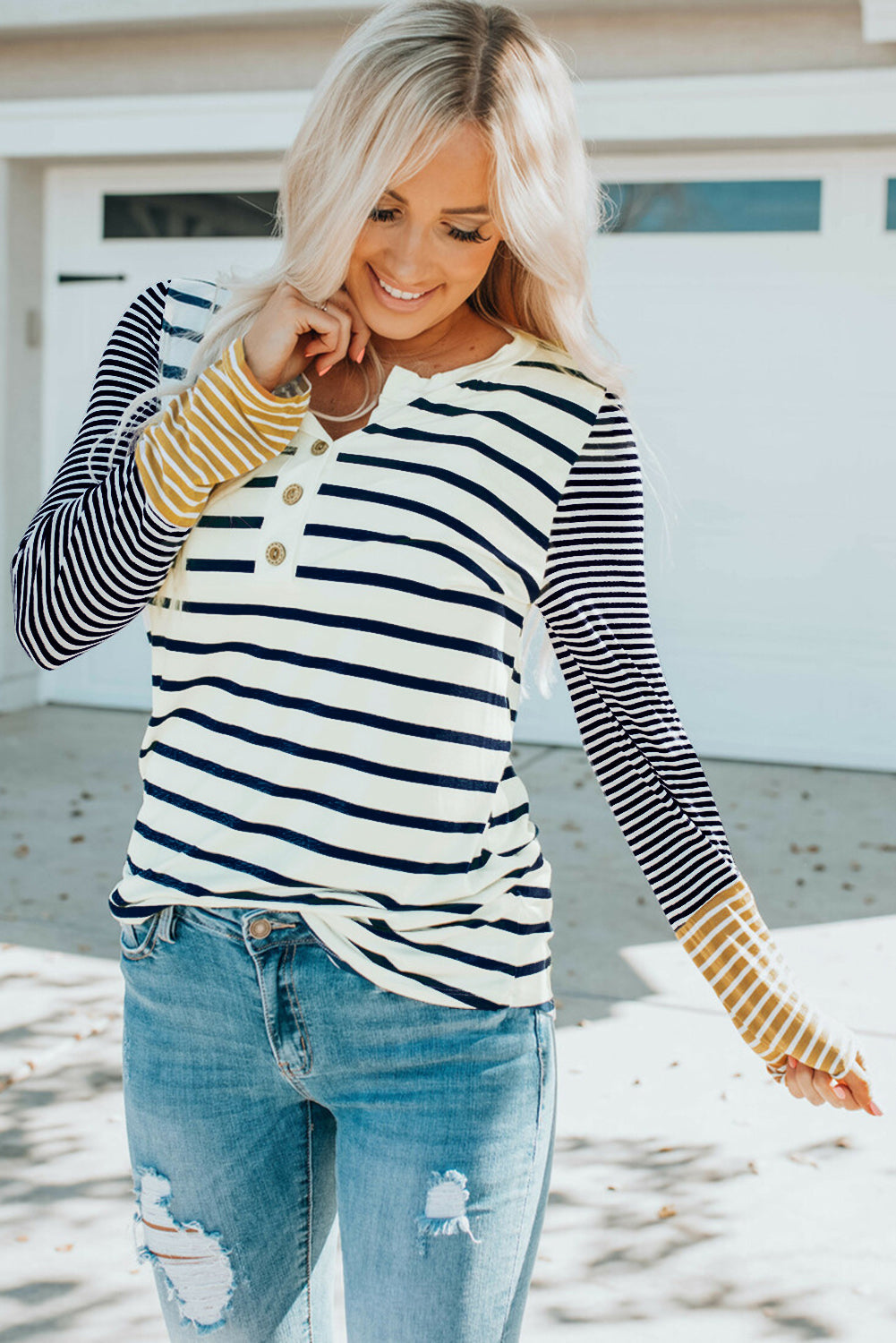 Annie Stripe Button Henley Top-4
