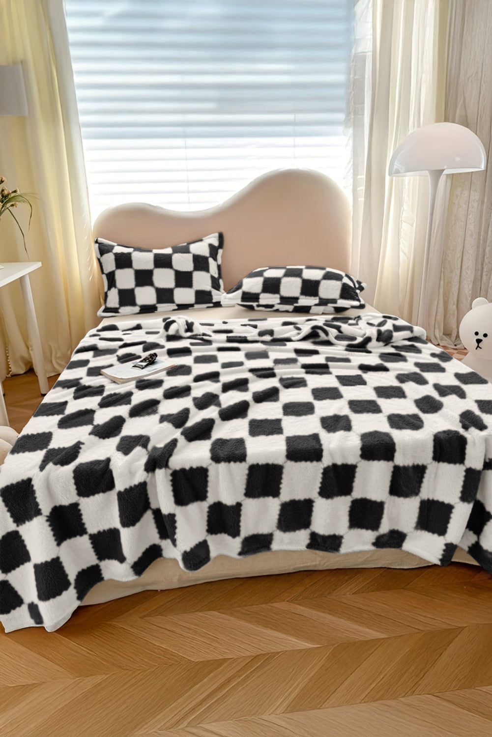 Black Checkered Fluffy Coral Fleece Blanket