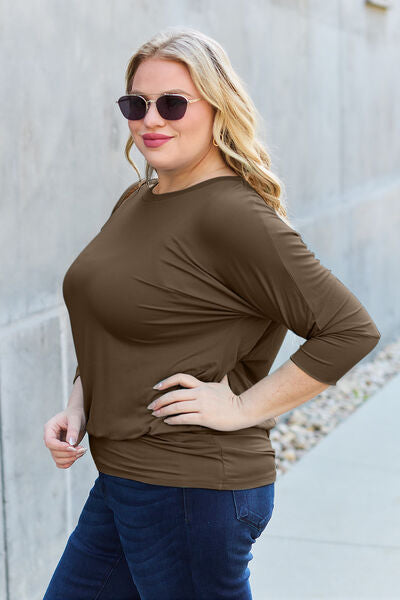 Basic Bae Full Size Round Neck Batwing Sleeve Blouse-4