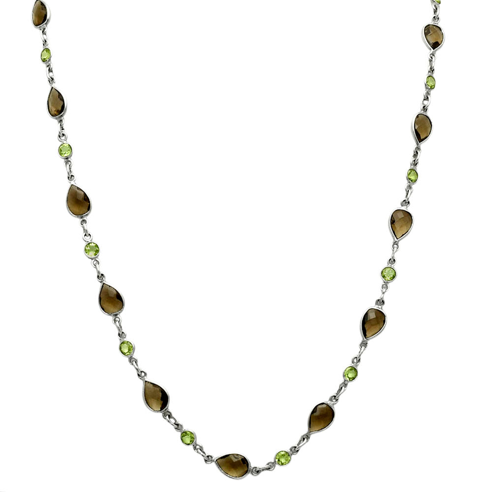 Premium Quality Smoky Quartz Briolette & Peridot Necklace N-1024 17-EN10048-0
