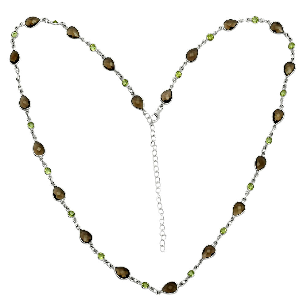 Premium Quality Smoky Quartz Briolette & Peridot Necklace N-1024 17-EN10048-2