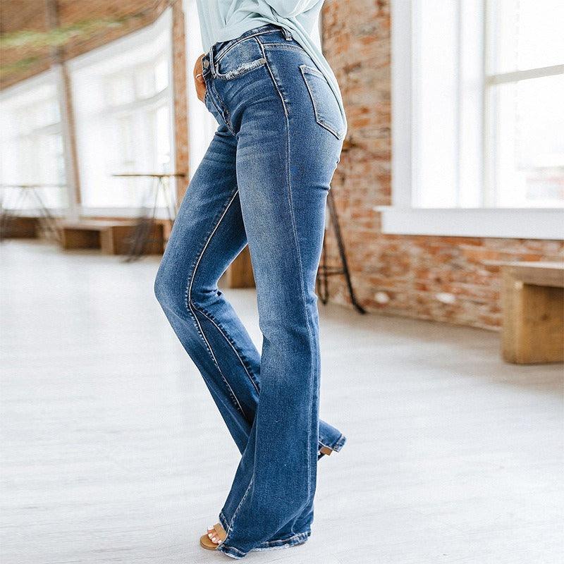 Rustic Cowgirl Distressed Jeans - Trendy Wide Leg Denim Jeans for Women