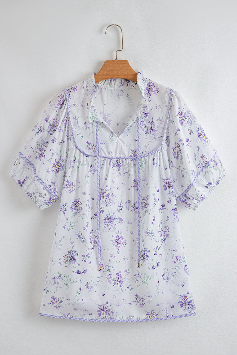 Purple Floral Print Split Neck Plus Size Top