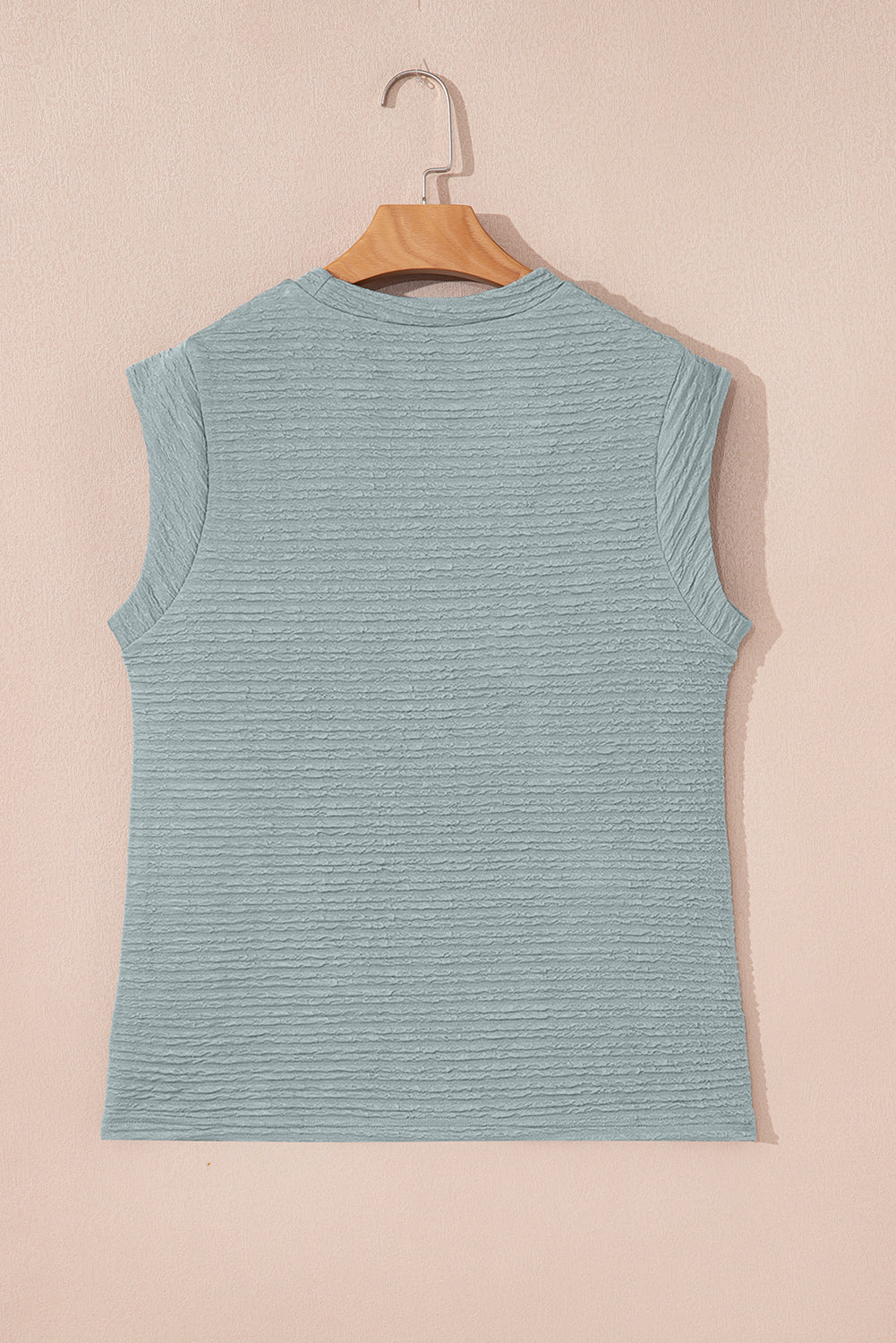 Beau Blue Casual Solid Color Textured Sleeveless Shirt