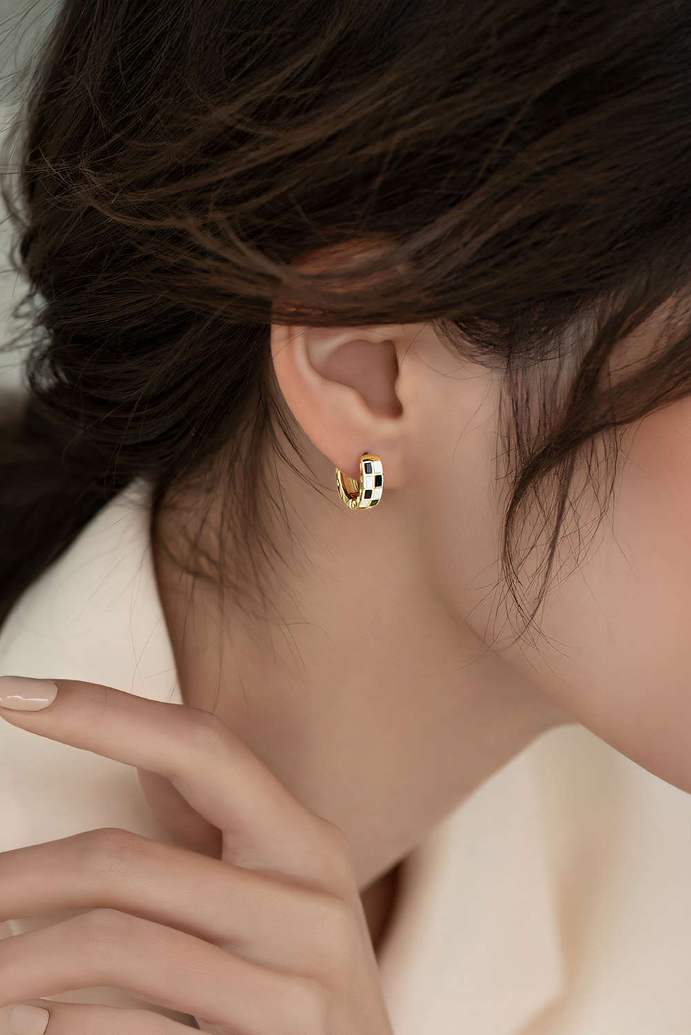 Gold Checkerboard Small Hoop Earrings