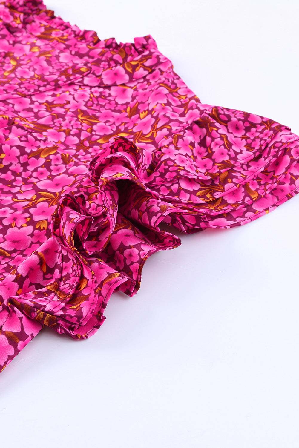 Rose Floral Print Ruffle Sleeve Plus Size Shift Top