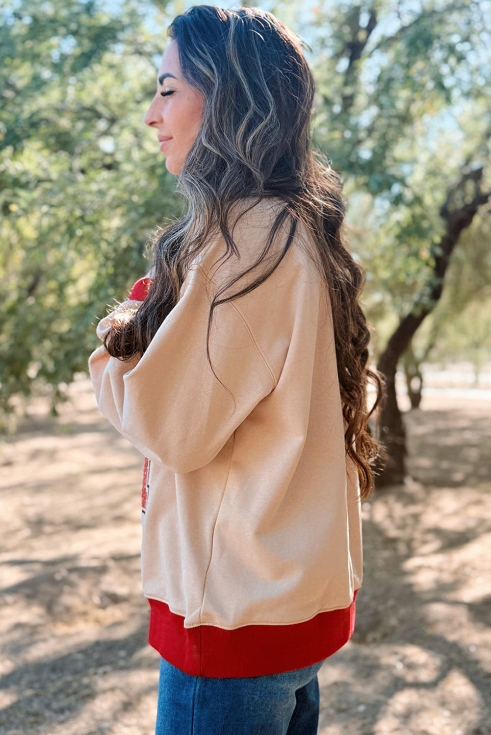 Oatmeal GAME DAY Letter Contrast Trim Baggy Sweatshirt