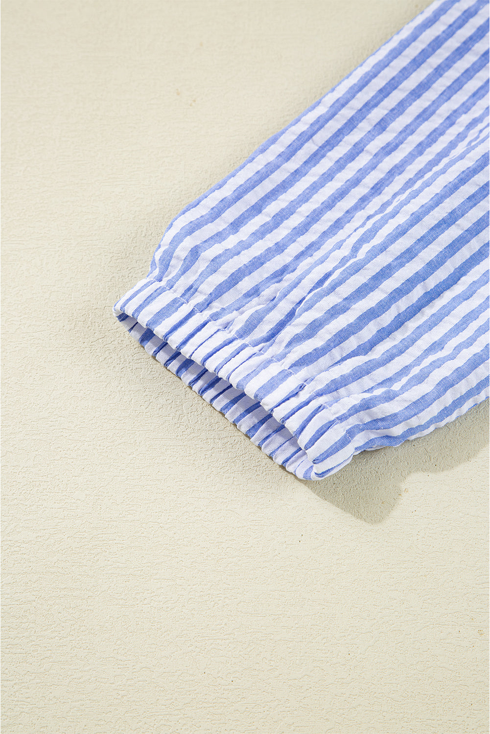 Sky Blue Striped Textured Bracelet Sleeve Tiered Mini Dress