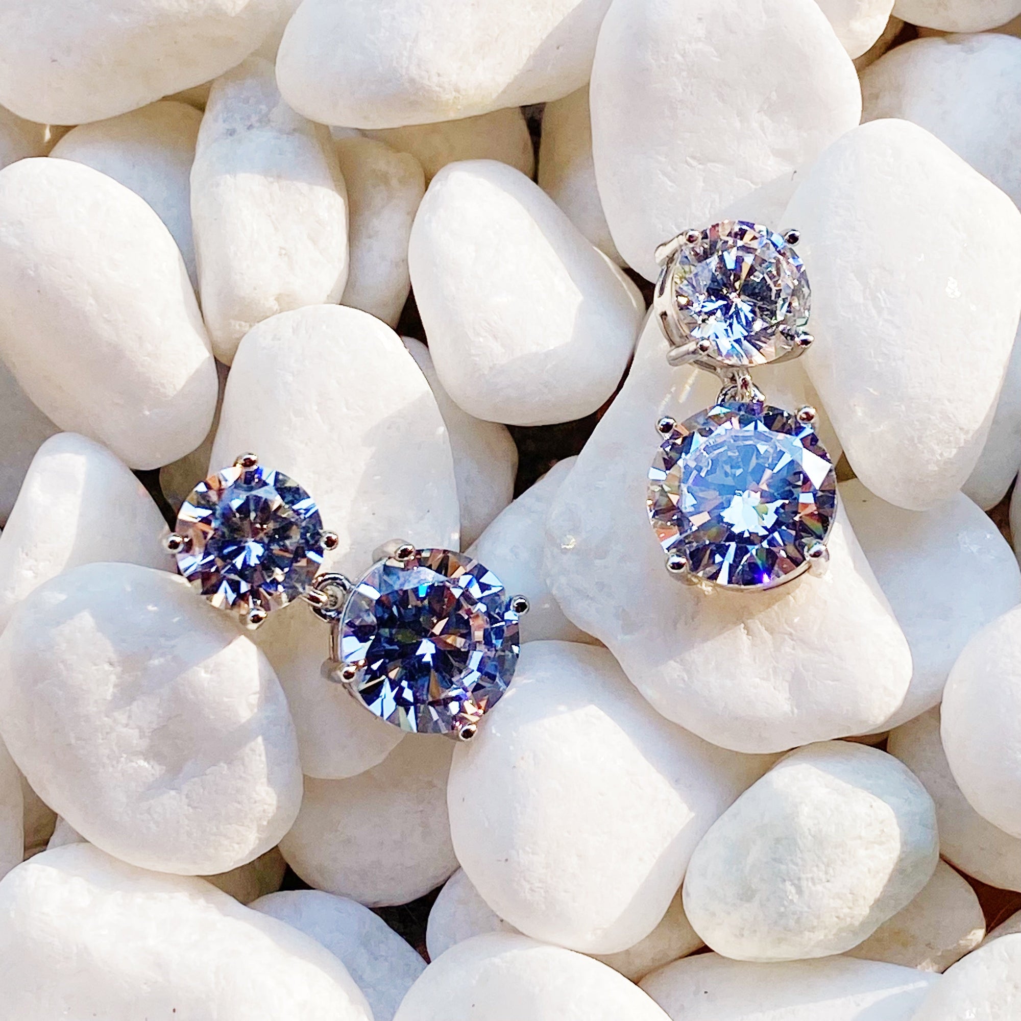 Double Diamond Dangle Earrings-0