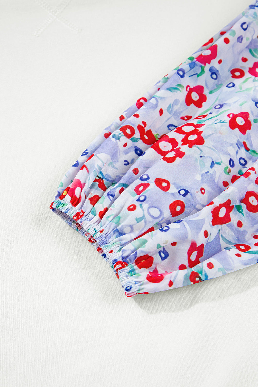 White Floral Ruffle Balloon Sleeve Patchwork Loose Blouse