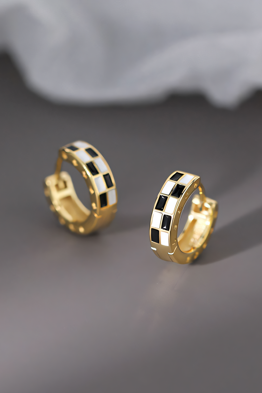 Gold Checkerboard Small Hoop Earrings