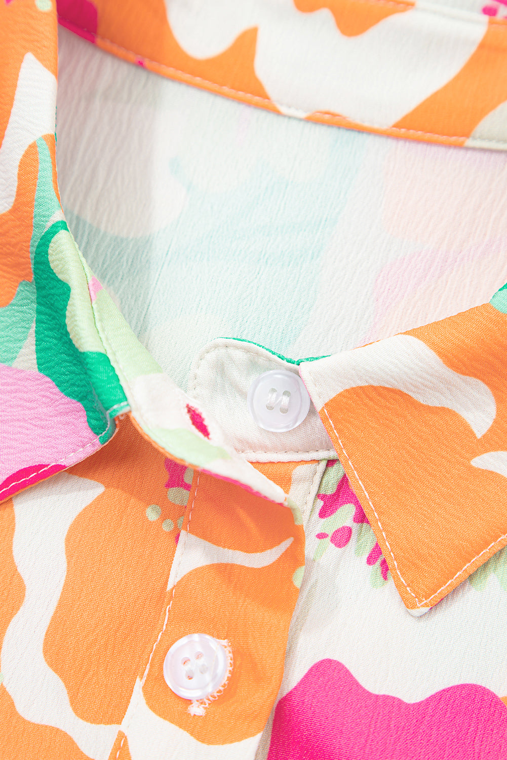 Pink Floral Puff Sleeve Collar Buttoned Babydoll Dress