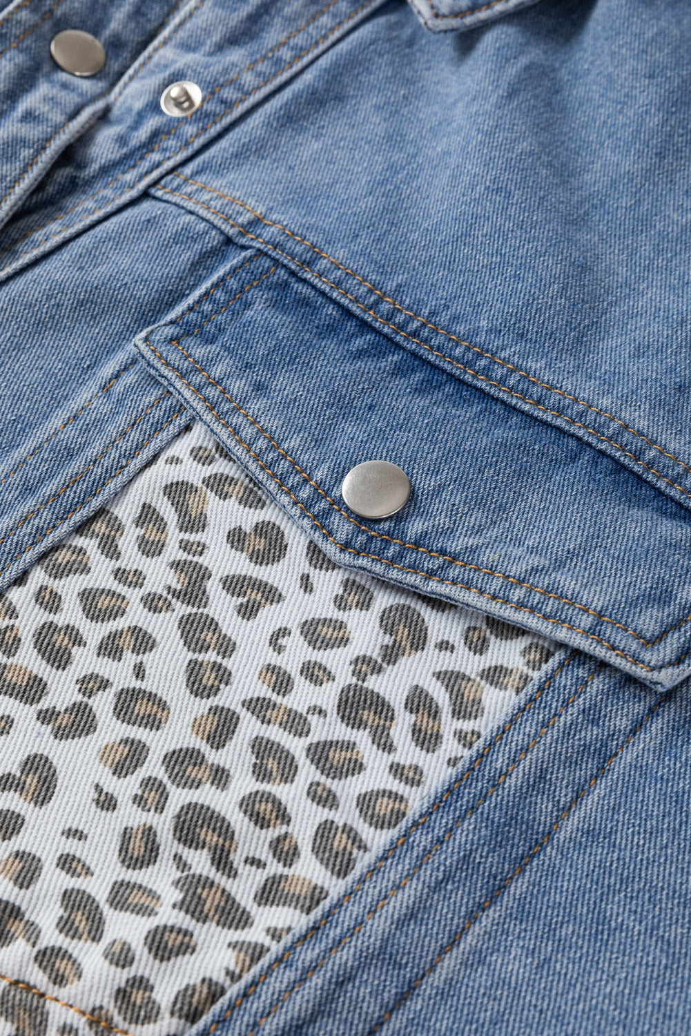 Beau Blue Leopard Patchwork Plus Size Denim Jacket