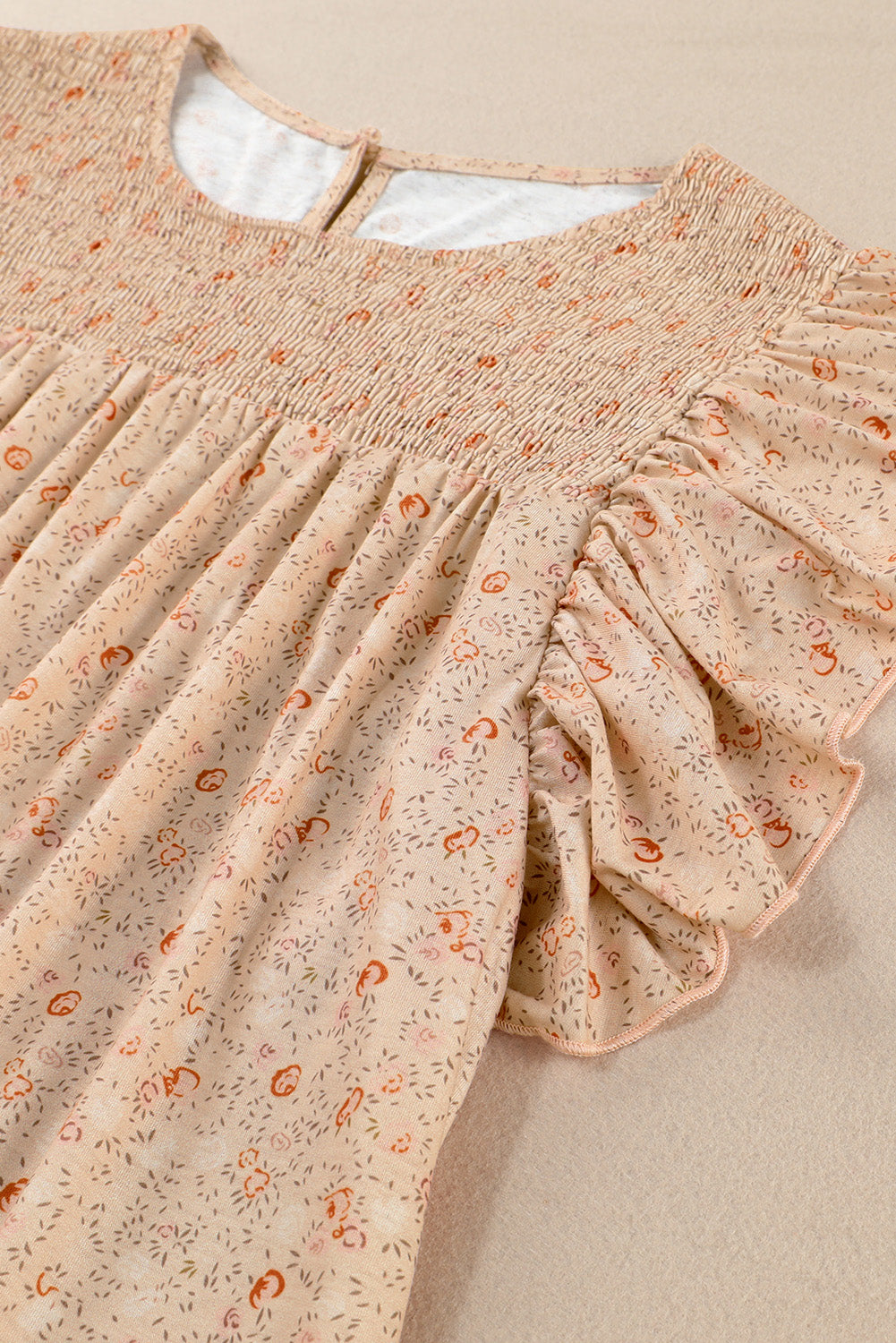 Apricot Plus Size Smocked Ditsy Floral Ruffle Blouse