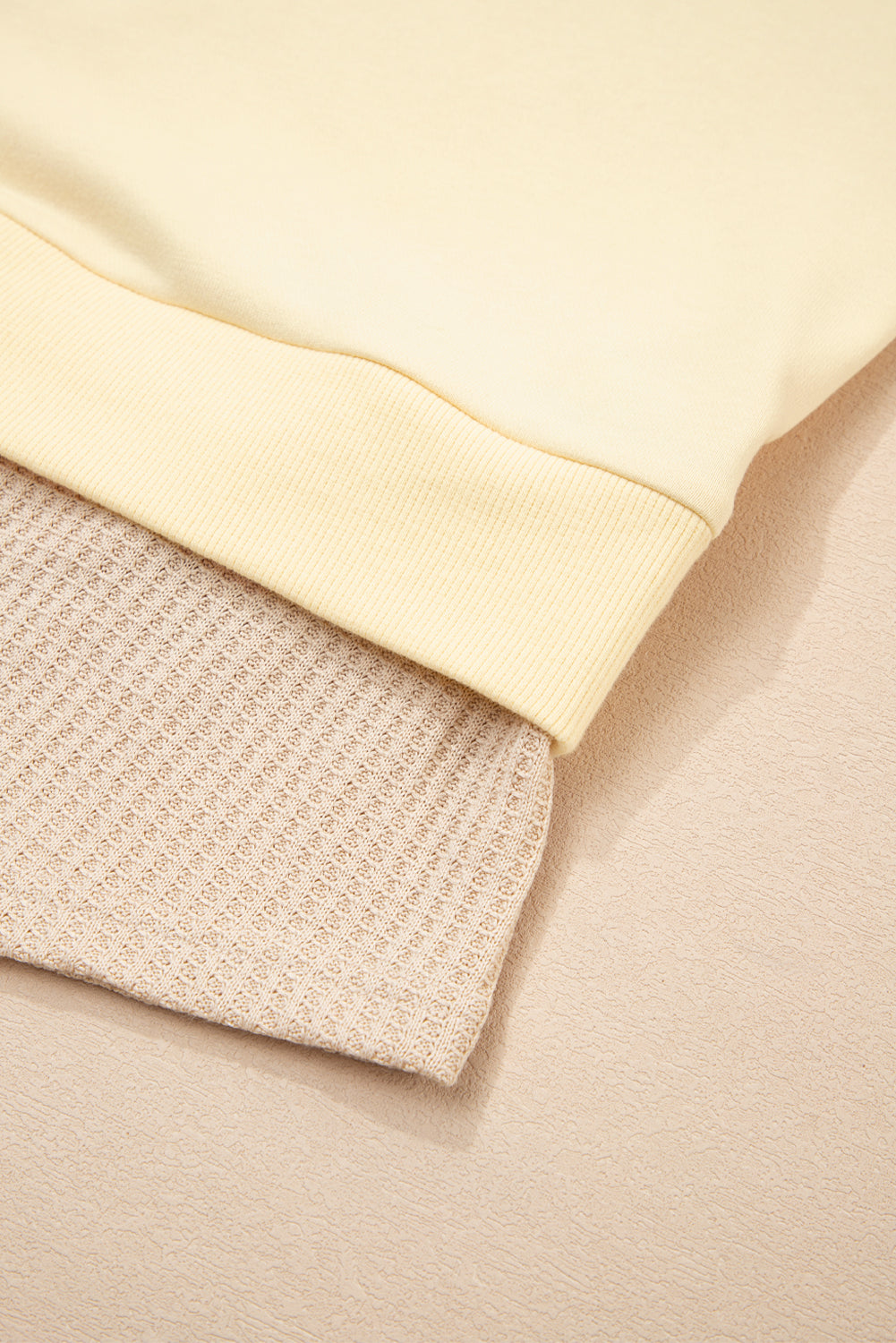 Apricot Fake Two-Piece Waffle Patchwork Sweatshirt