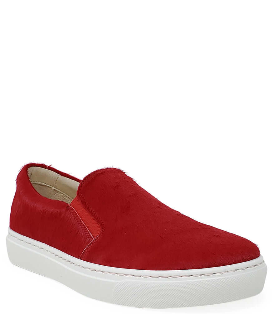 Red Short Hair Calf Slip On Sneaker