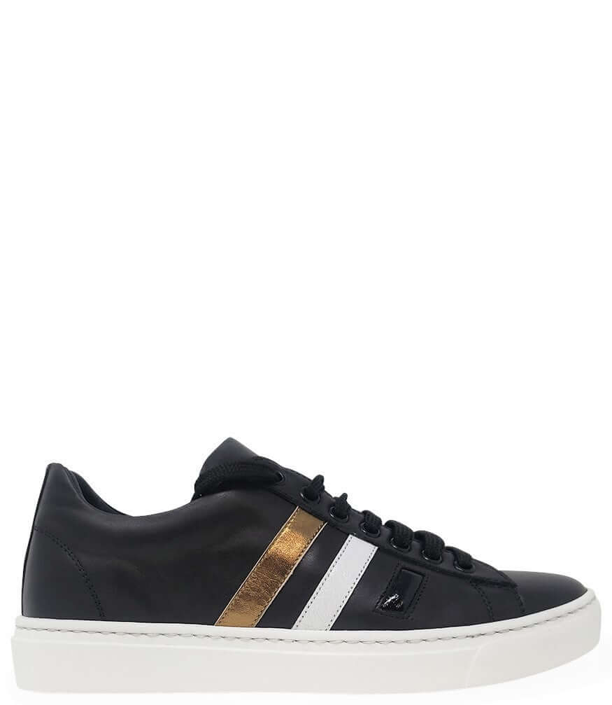 Black Leather 3 Stripe Sneaker