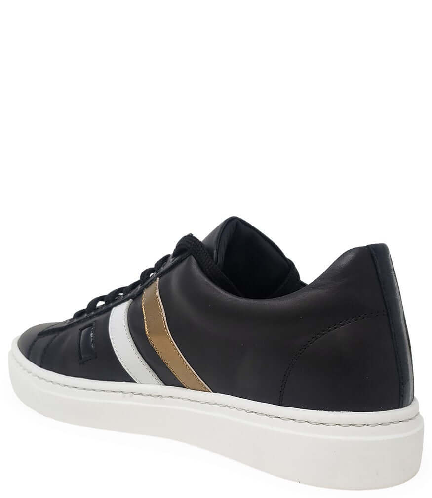 Black Leather 3 Stripe Sneaker