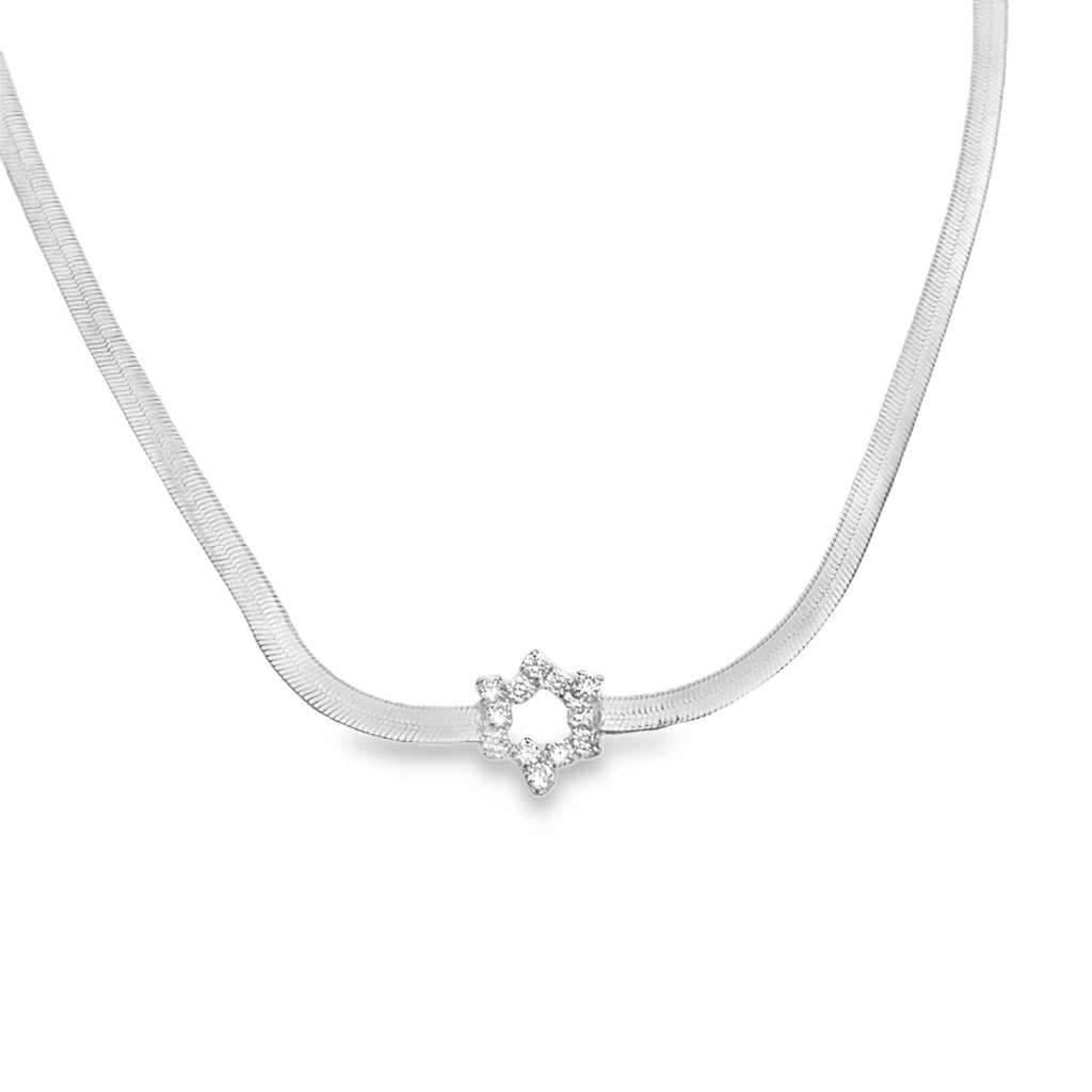 3mm Herringbone CZ Star Charm Necklace (H15)-1
