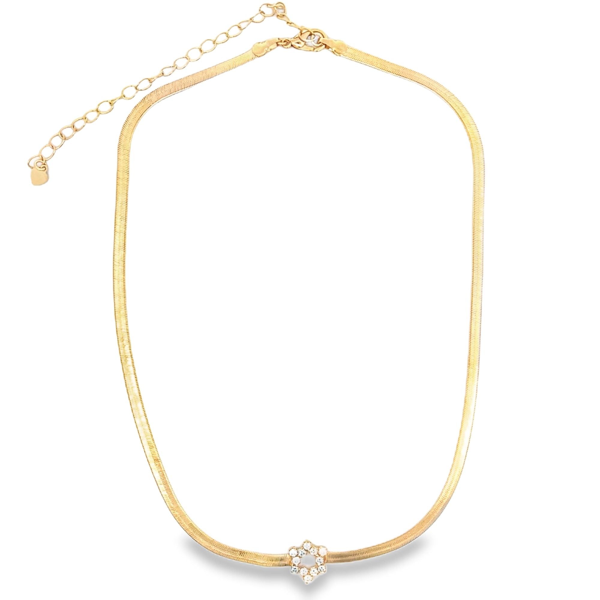 3mm Herringbone CZ Star Charm Necklace (H15)-0