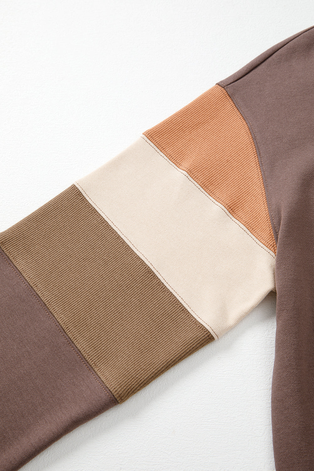 Dark Khaki Color Block Drop Shoulder Pullover Casual Sweatshirt