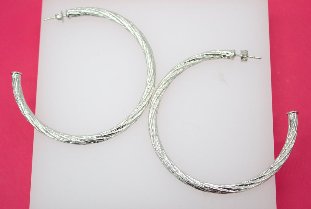 18K Gold Filled Large 4mm Open Hoop Twisted Stud Earrings-2