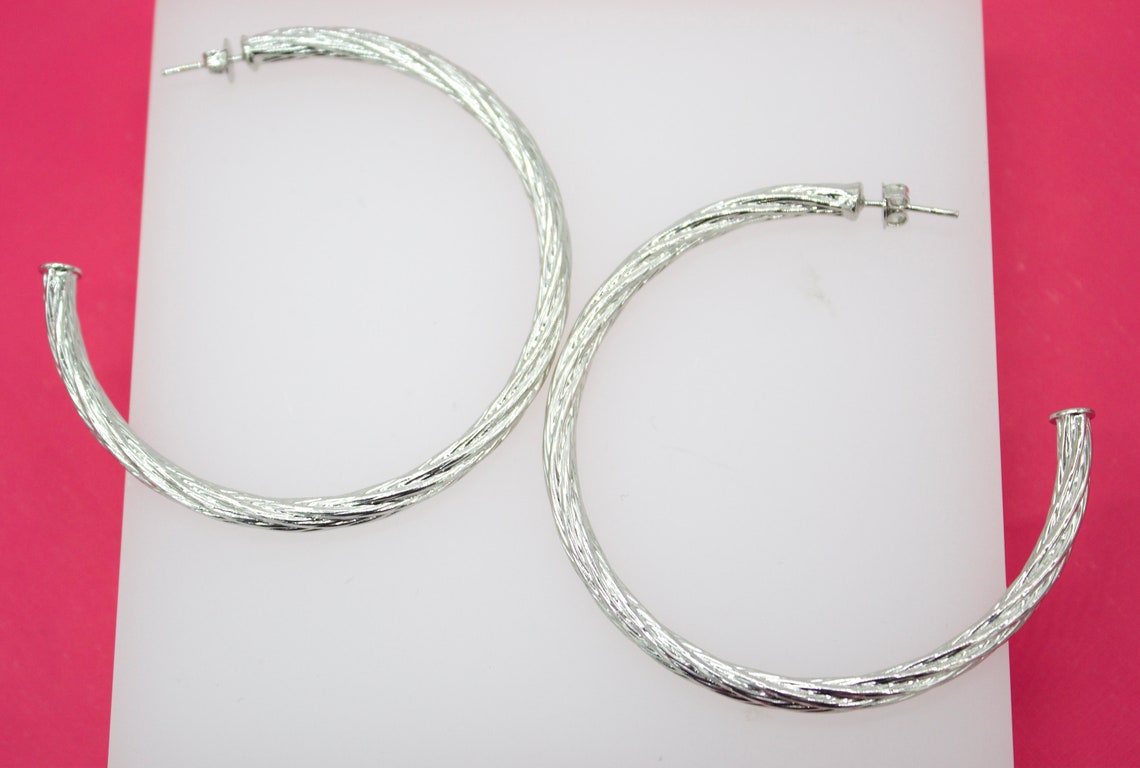 18K Gold Filled Large 4mm Open Hoop Twisted Stud Earrings-2