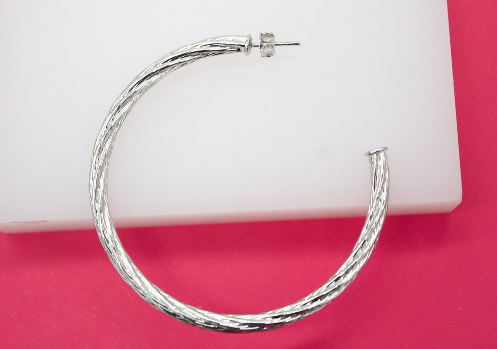 18K Gold Filled Large 4mm Open Hoop Twisted Stud Earrings-3