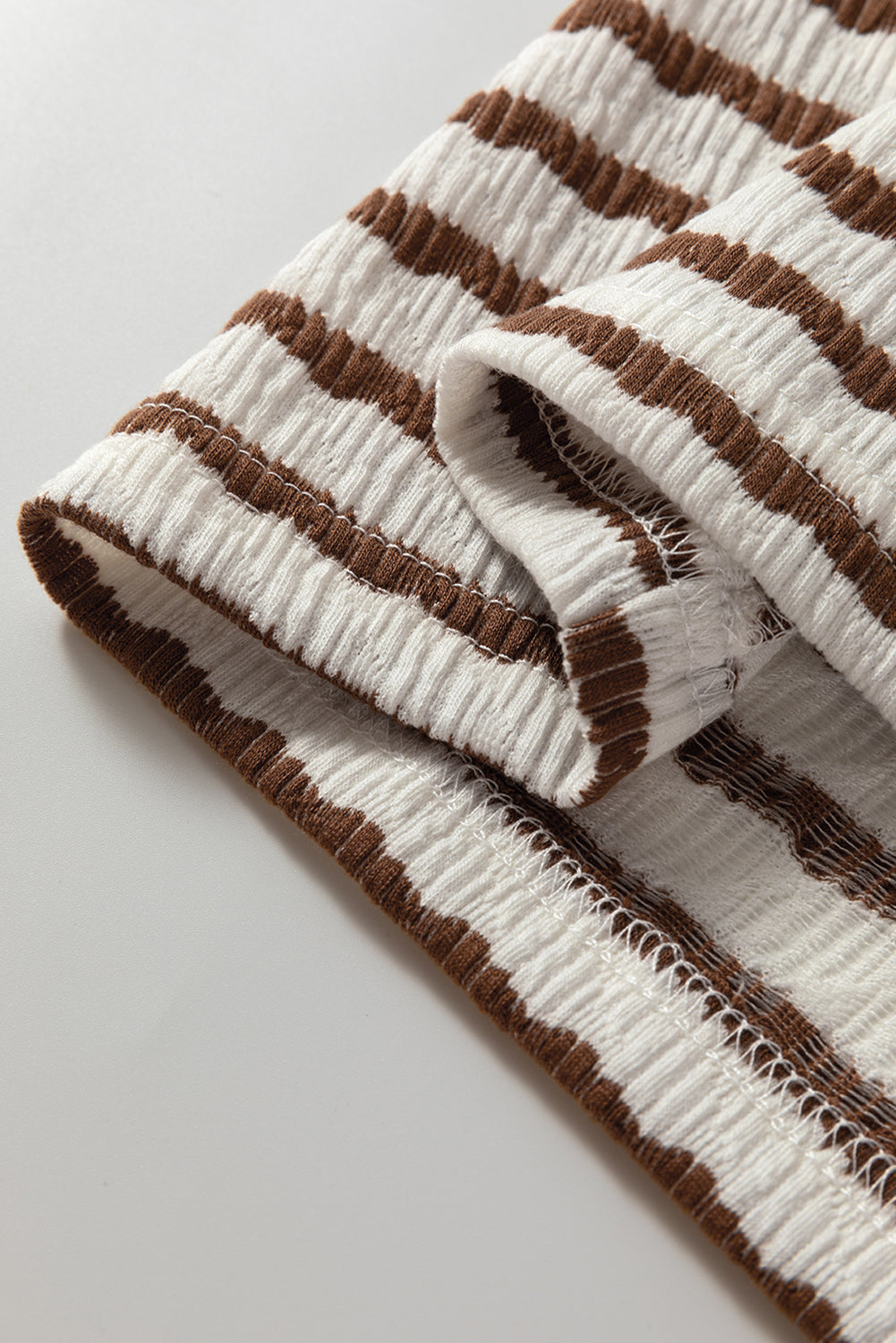 Khaki Stripe Textured Hooded Long Sleeve Top