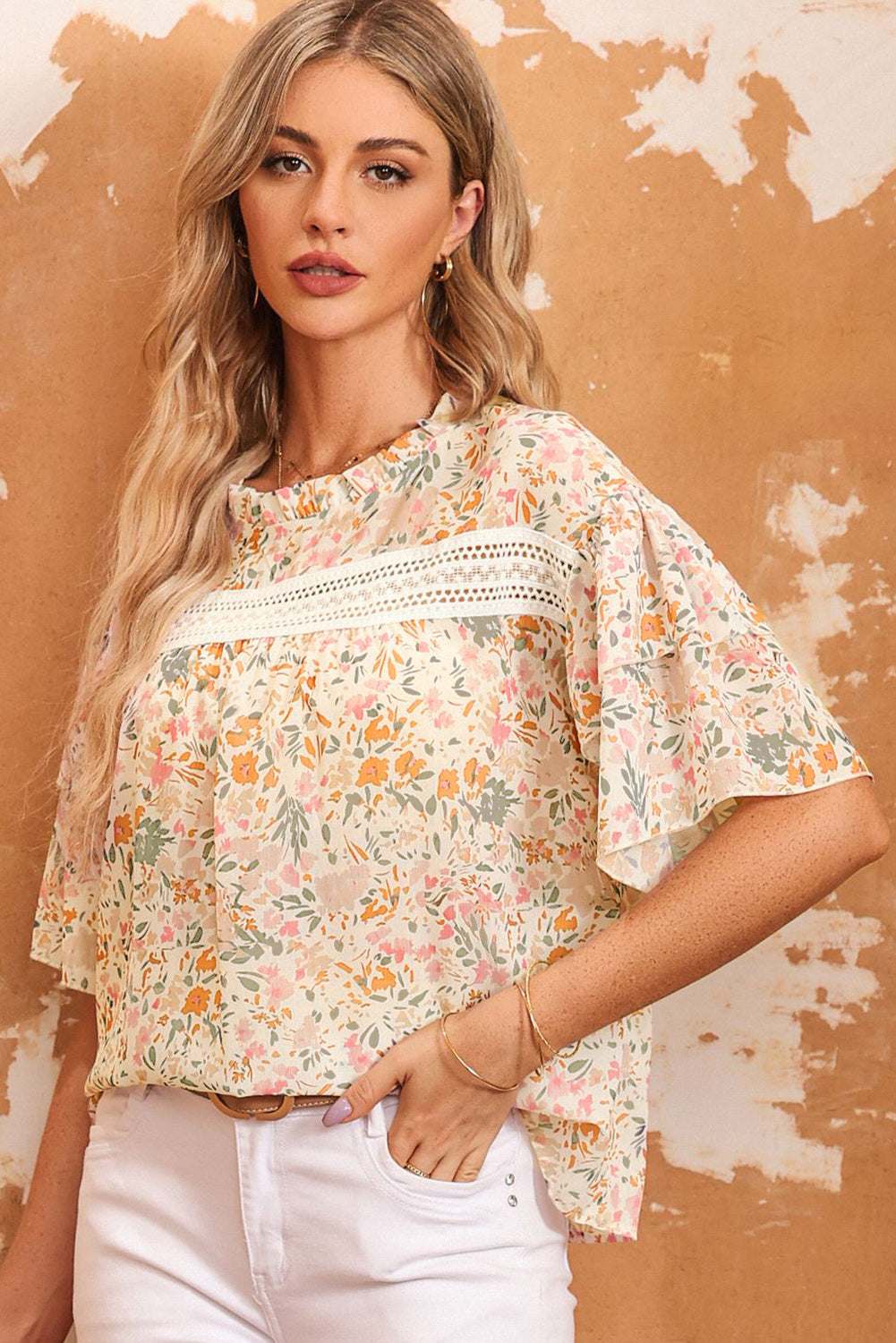 Karsyn Floral Print Wide Ruffle Sleeves Blouse-2