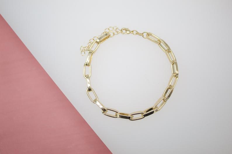 18K Gold Filled Flat Paper Clip Bracelet (I359)-0