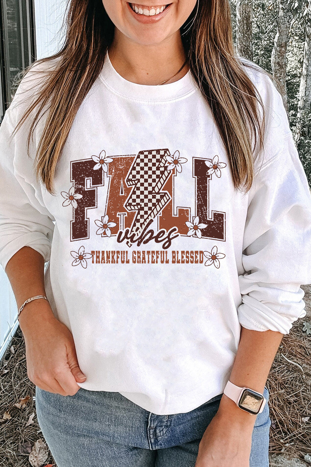 White FALL THANKFUL GRATEFUL BLESSED Graphic Drop Shoulder Sweatshirt