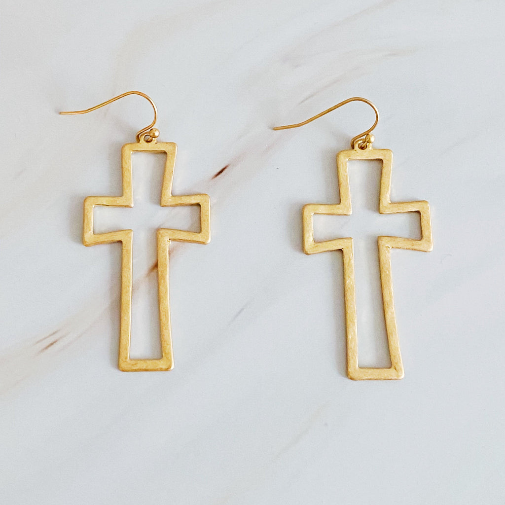 Dangle Cross Outlined Earrings-5