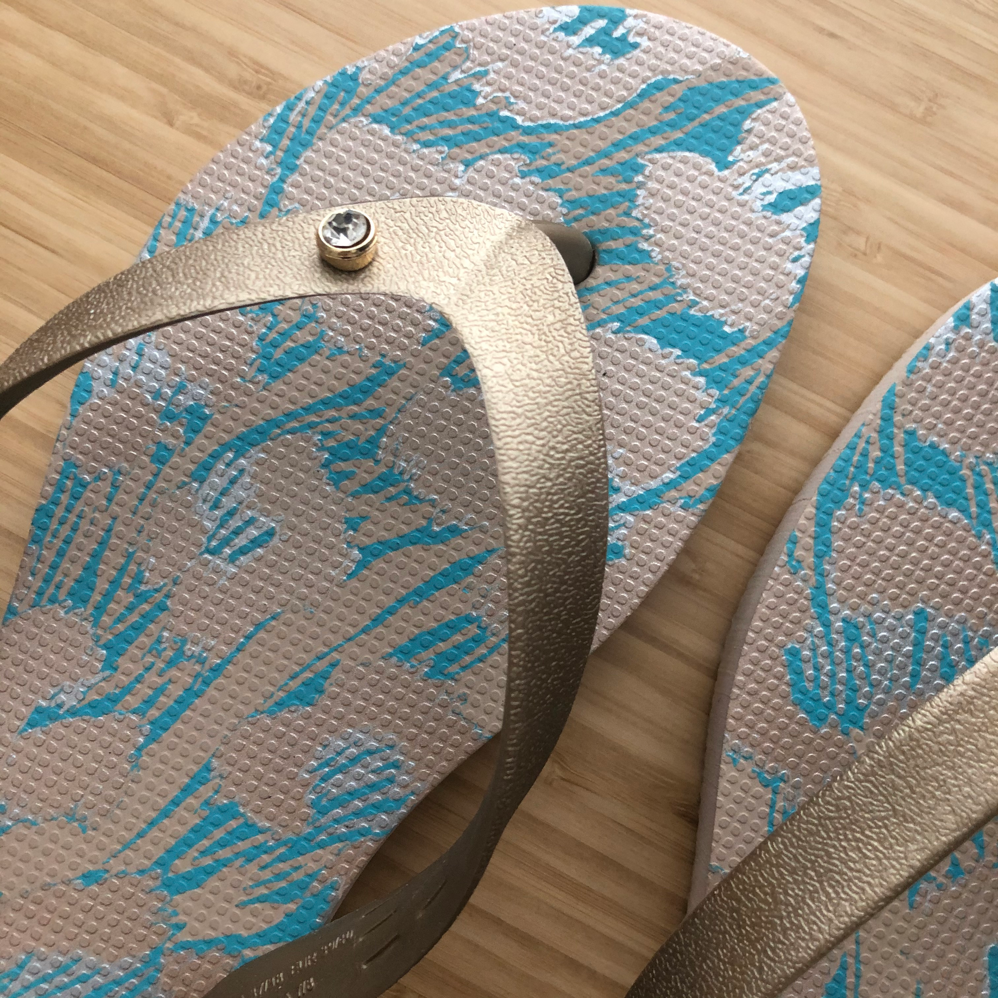Turquoise & Gold Flip Flops-1