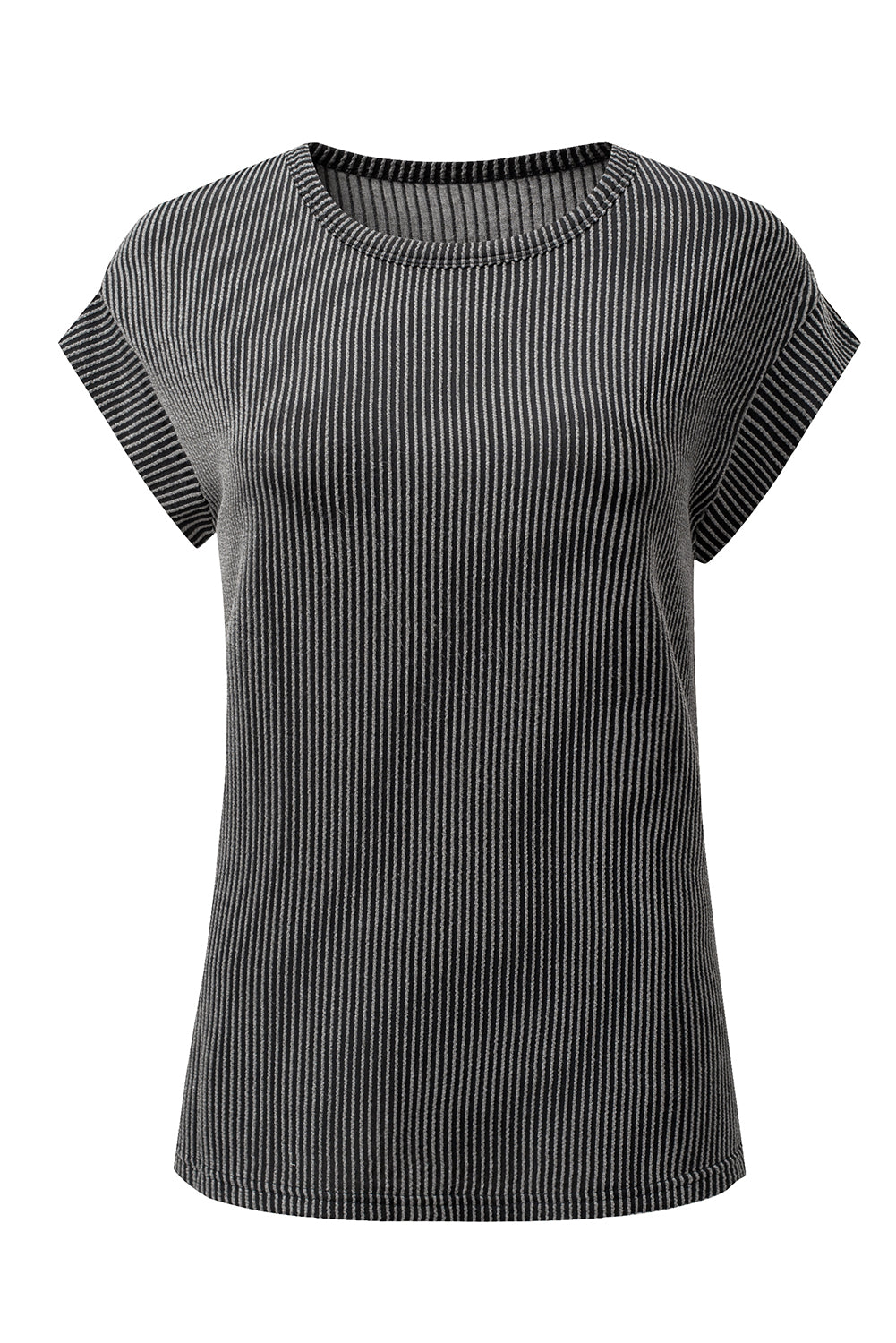 Carbon Grey Twisted Ribbed Textured Plain T Shirt