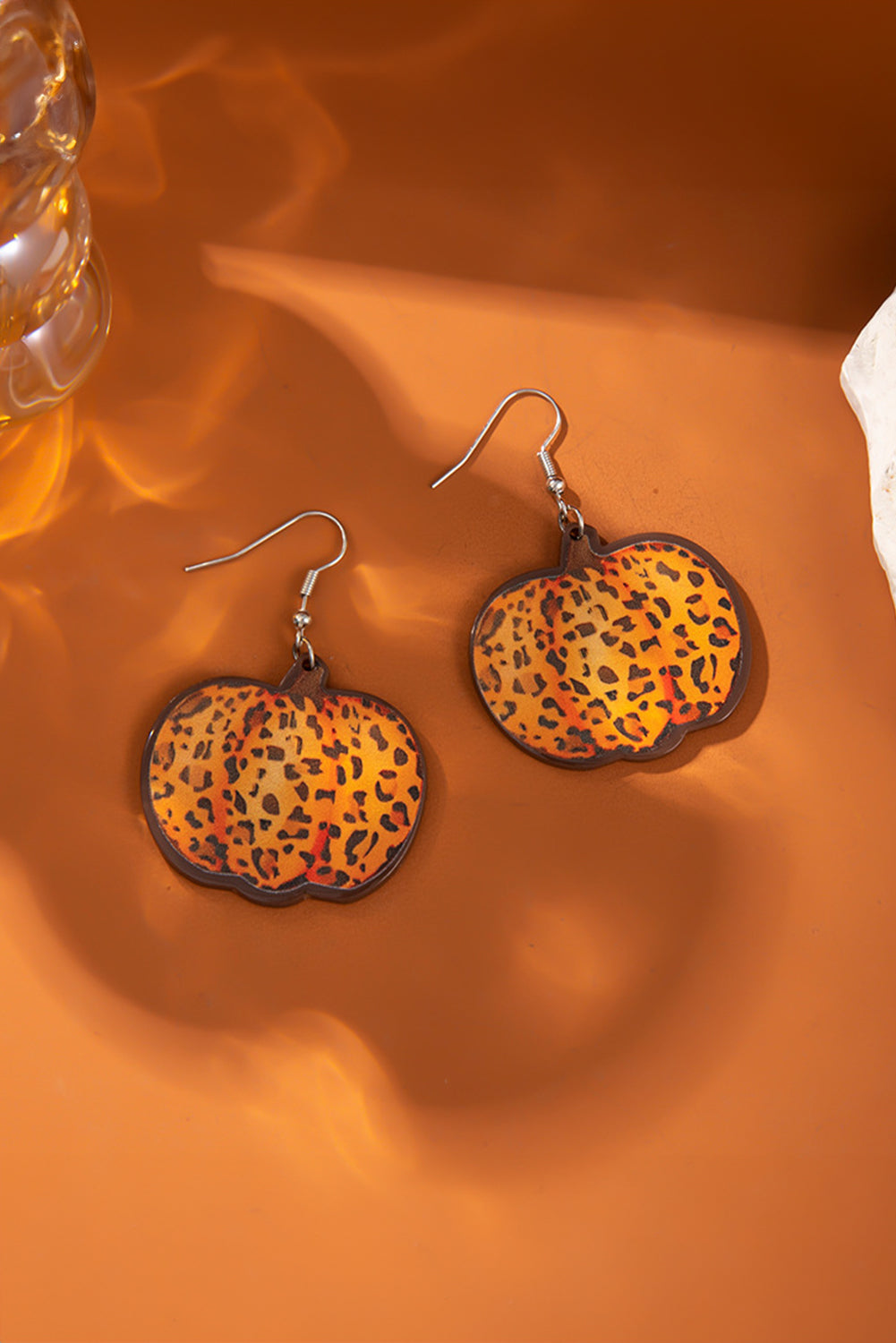Orange Leopard Pumpkin Hook Earrings