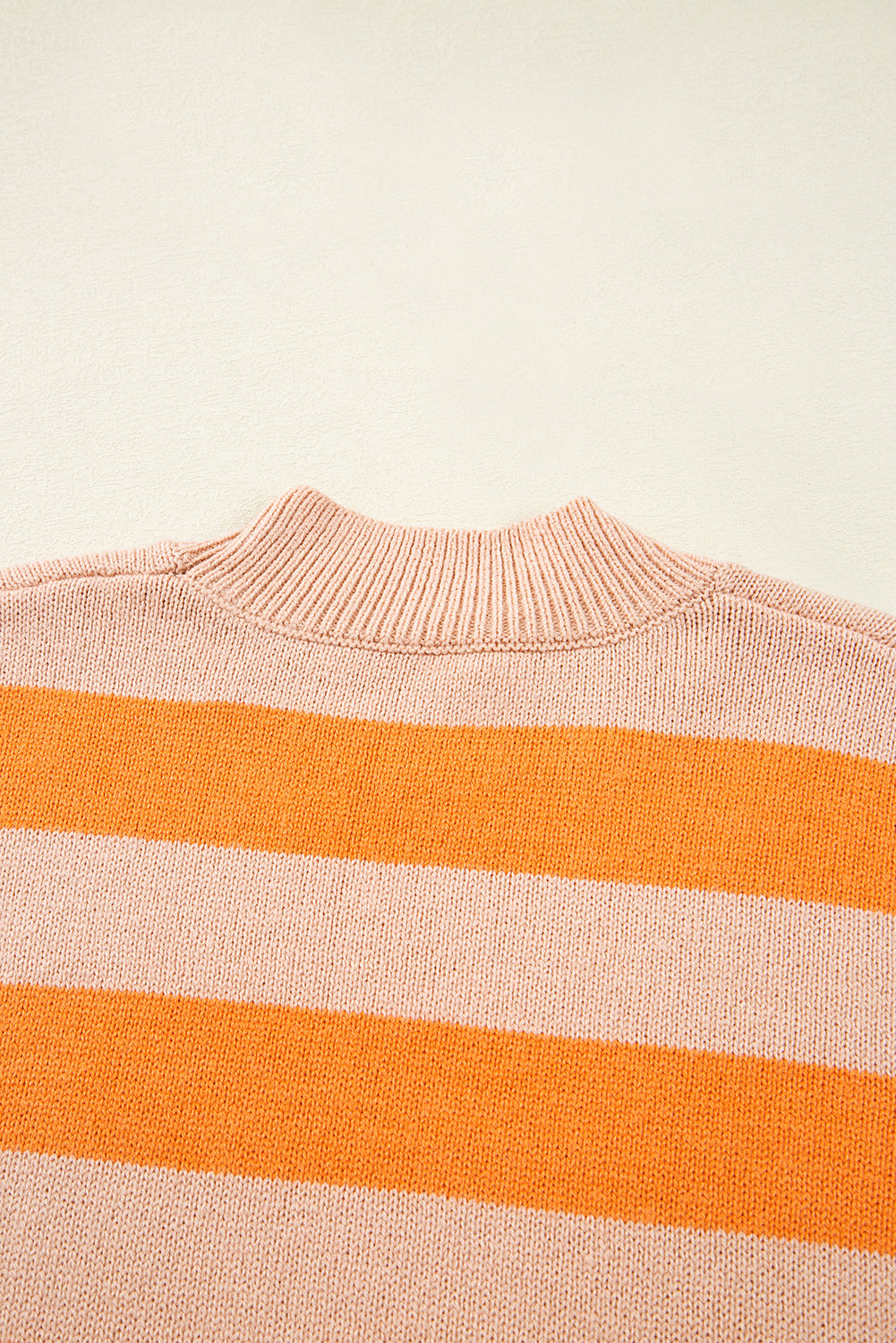Orange Stripe Color Block High Neck Drop Shoulder Cozy Sweater