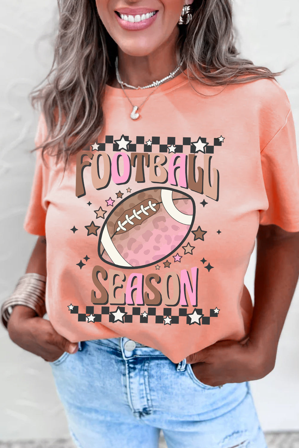 Pink FOOTBALL SEASON Graphic Game Day T Shirt