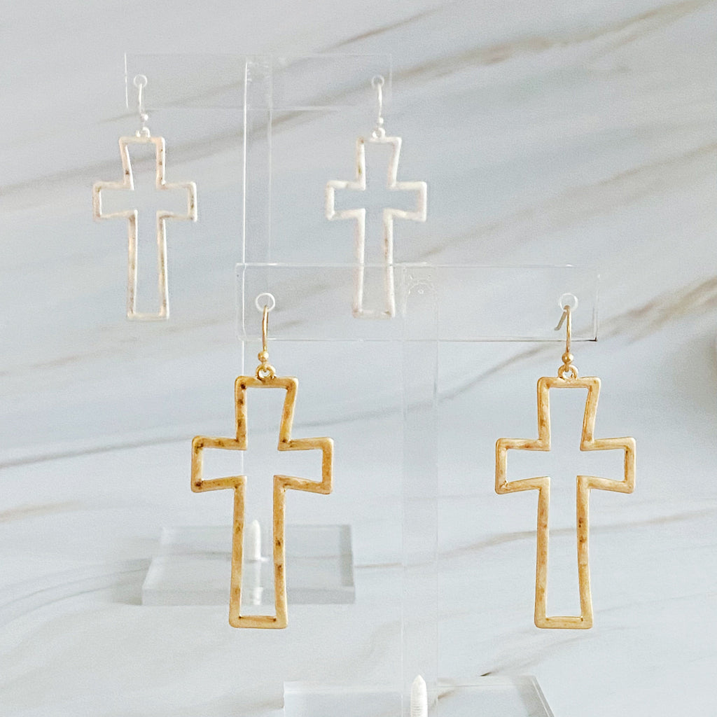 Dangle Cross Outlined Earrings-2