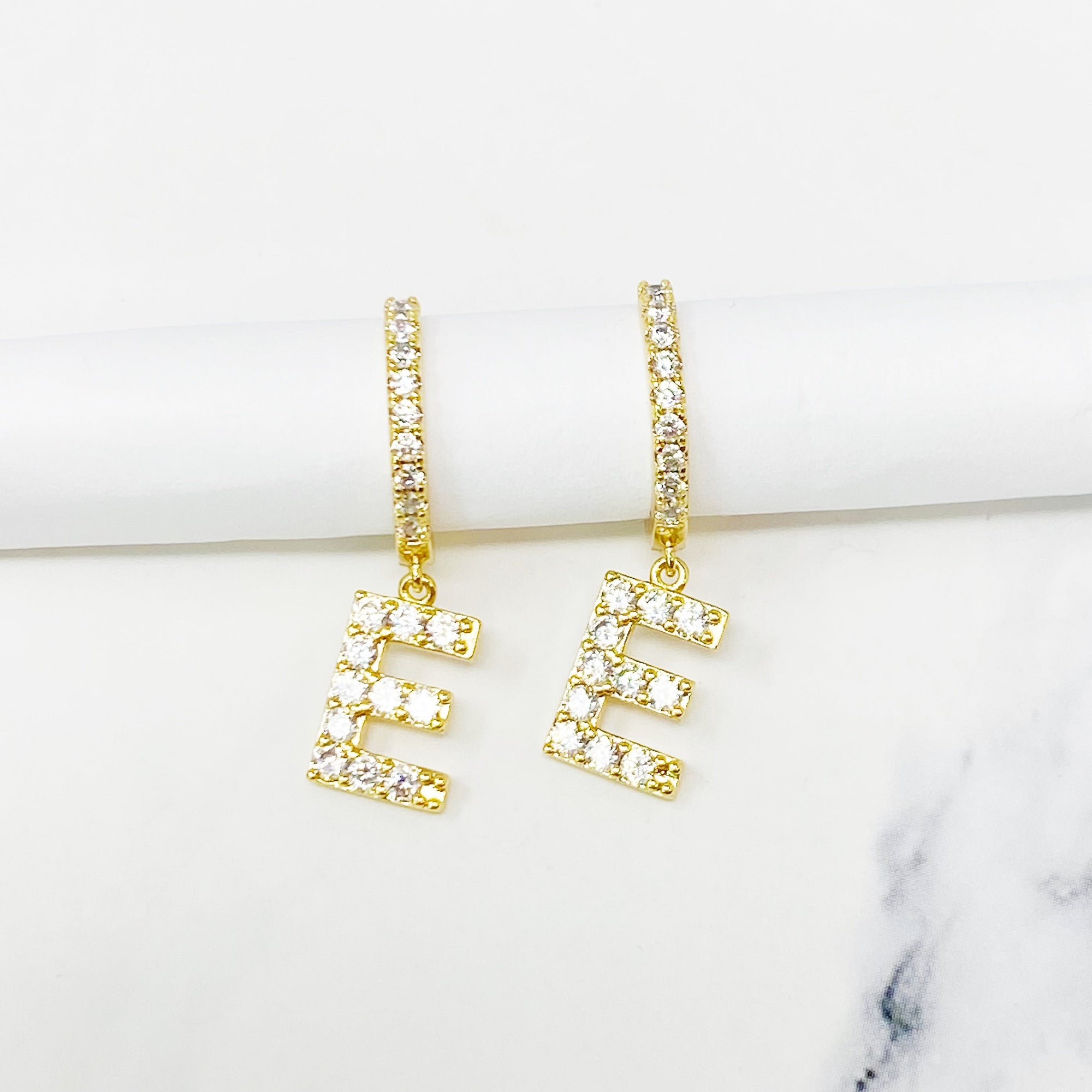 Crystal Initial Drop Earrings-9