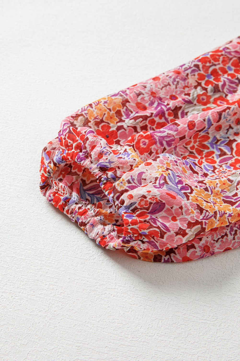 Red Boho Floral Print V Neck Long Sleeve Blouse