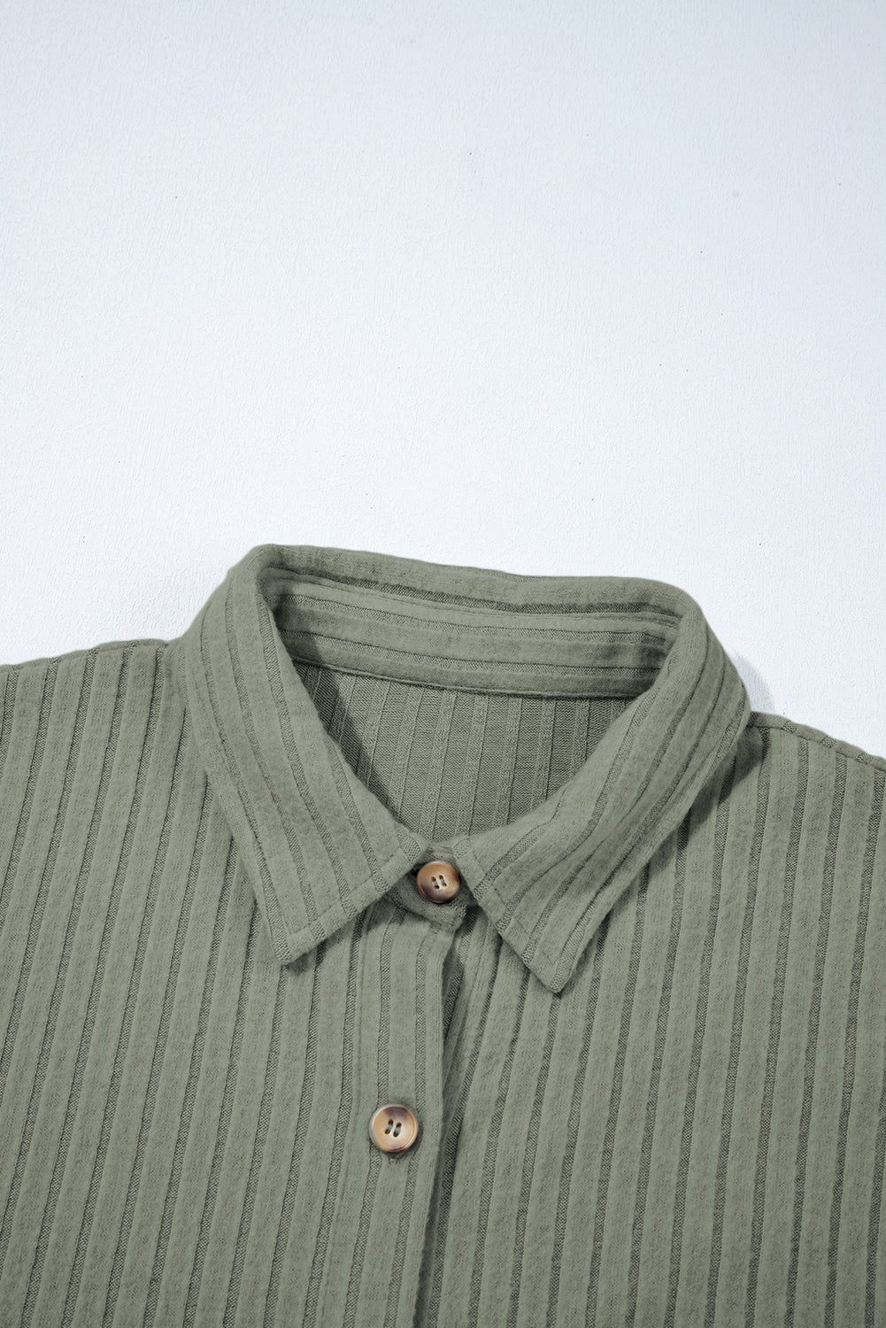 Mist Green Thermal Ribbed Texture Drop Shoulder Button Up Shirt