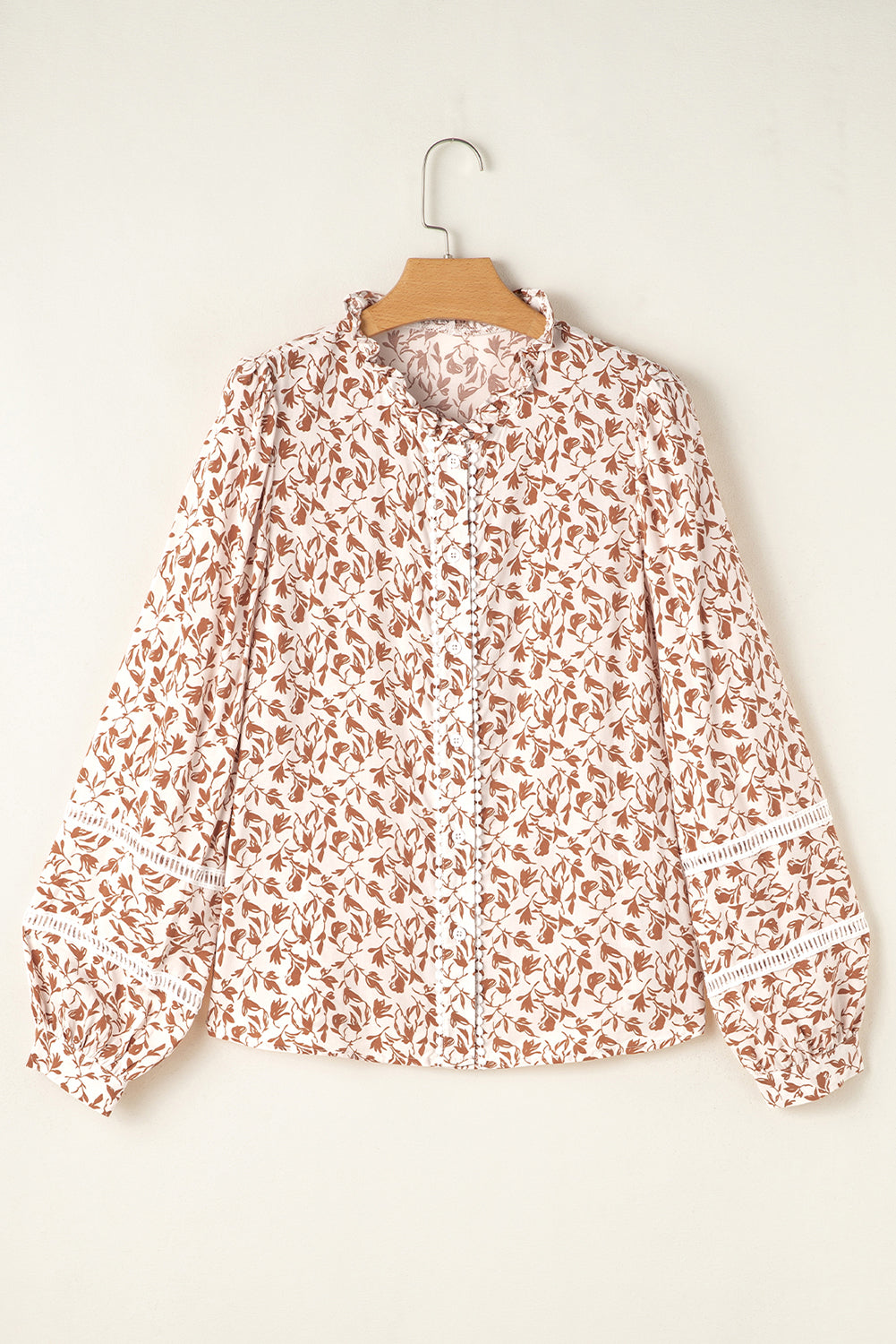 Yellow Printed Floral Print Lace Detail Puff Sleeve Shirt