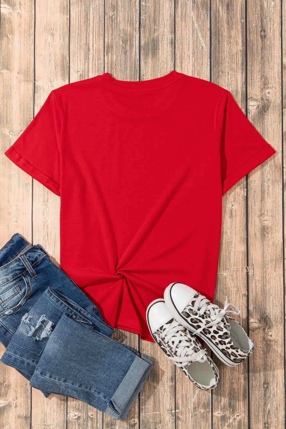 Red Sequin Baseball Pattern Crew Neck Game Day T Shirt
