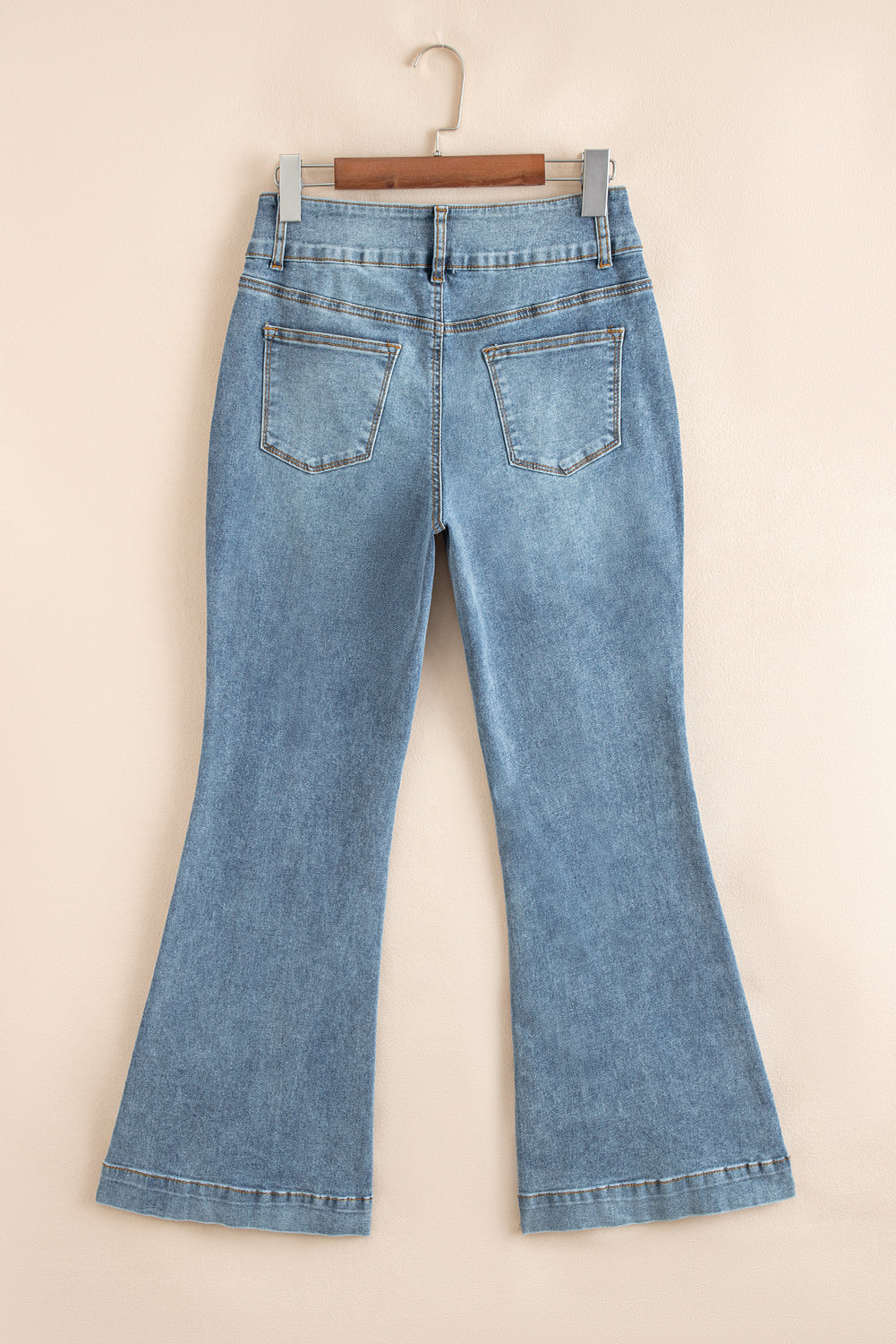 Dusk Blue Buttoned High Waist Piping Trim Flared Jeans