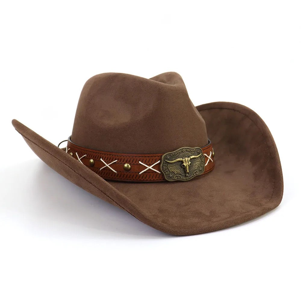 Suede Cowboy Hat, Hat with Crossroads Accessory, Hat for Burning, Cowboy Hat, Rancher Hat, Hat for customization-0