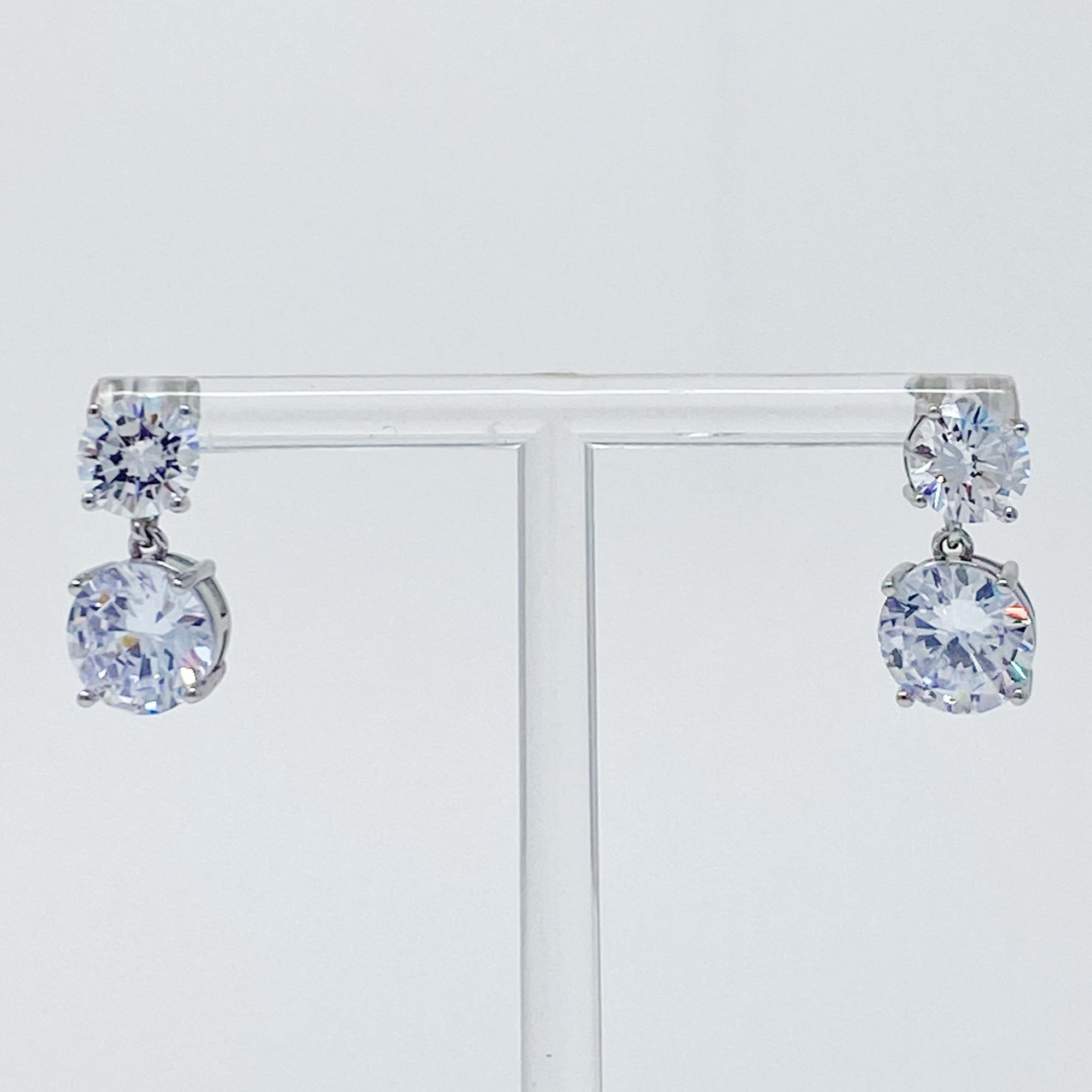 Double Diamond Dangle Earrings-3