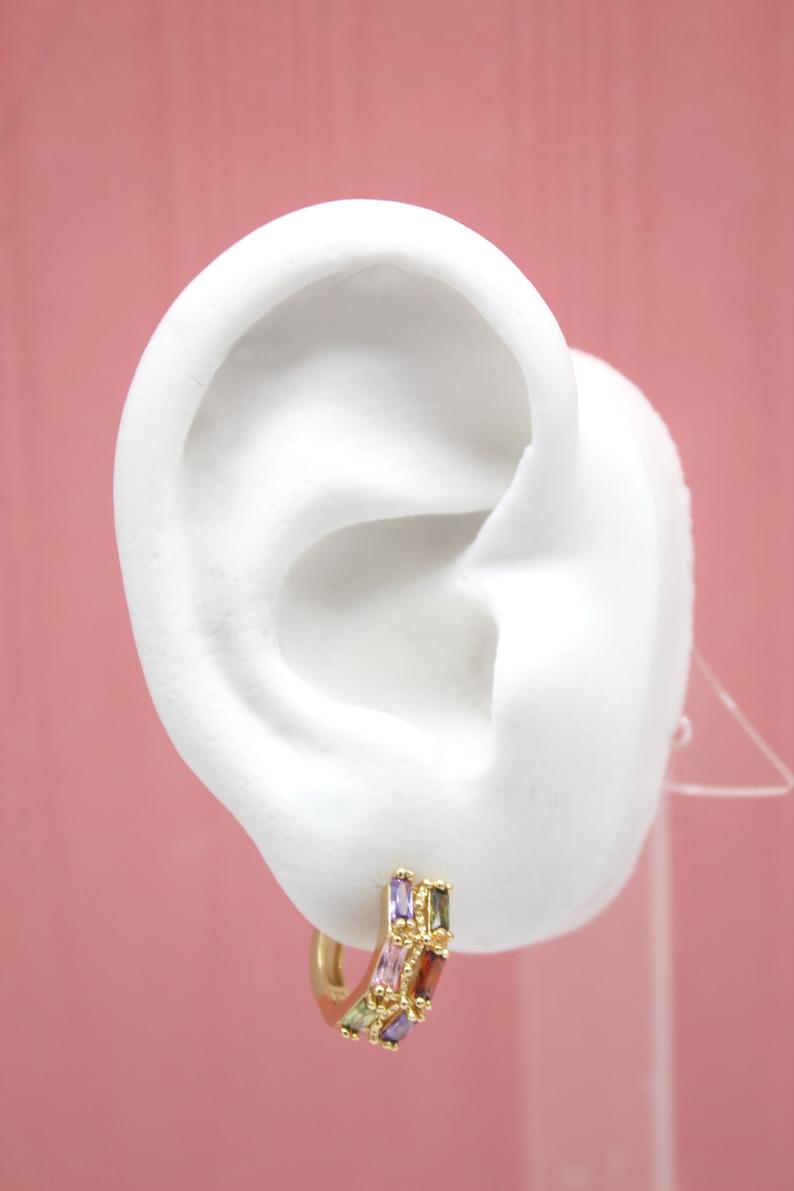 Chevron 6 Bar CZ Baguette Huggies (L73) [Style I]-2