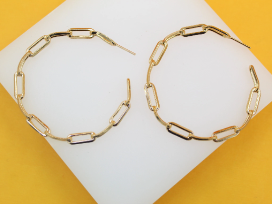 18K Gold Filled Dainty Paperclip Chain Open Hoop Earrings-1